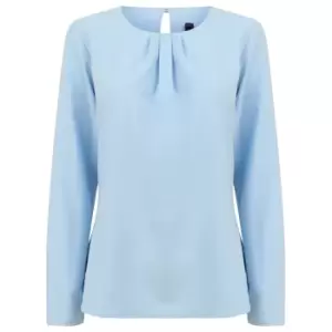 Henbury Womens/Ladies Pleat Front Long Sleeve Blouse (L) (Light Blue)