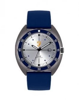 Farah Silver Sunray and Blue Detail Date Dial Blue Silicone Strap Mens Watch, One Colour, Men