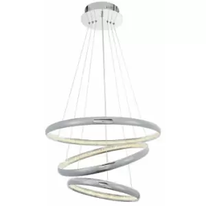 Loops - LED Ceiling Pendant Light 47W Warm White Chrome & Crystal 3 Ring/Hoop Strip Lamp