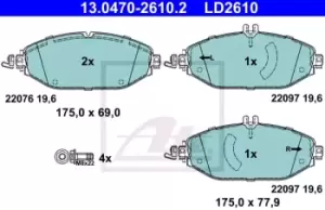 ATE Brake pad set MERCEDES-BENZ 13.0470-2610.2 0004209103,0004209300,0084202820 0084203820,A0004209103,A0004209300,A0084202820,A0084203820