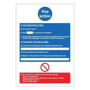 Stewart Superior M011PVC Self Adhesive Rigid PVC Sign 210x297mm Fire Action