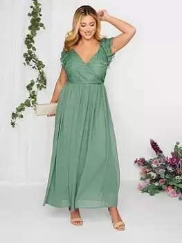 Yours Curve Occasion Lace Wrap Maxi Dress, Green, Size 18, Women