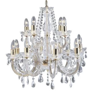 Crystal Chandelier 12 Light Polished Brass Finish, E14