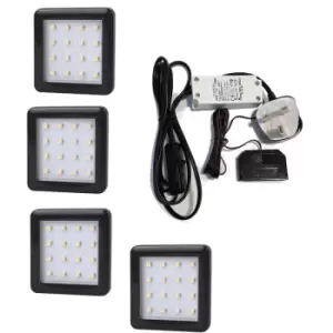 Square 1.5W Black - LED Light Kit Under Cabinet Shelf Cupboard - Light Colour Natural - Lights 4