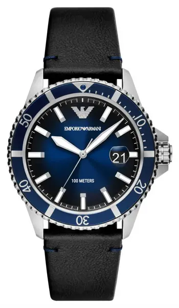 Emporio Armani AR11516 Mens Blue Dial Black Leather Watch