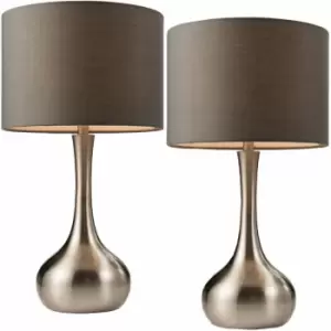 2 PACK Touch Dimmer Table Lamp Satin Nickel & Grey Shade Metal Bedside Light