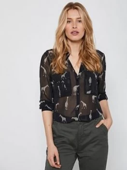 Mint Velvet Mely Giraffe Longline Shirt, Black, Size 12, Women