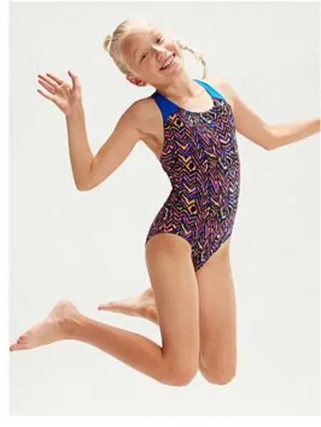 Speedo Girls Allover Splashback - Multi, Size 7-8 Years, Women