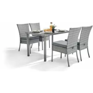 Furniturebox Bali Grey pe Rattan 4 Seat Outdoor Garden Dining Set With Tempered Glass Top And Durable Grey Cushions