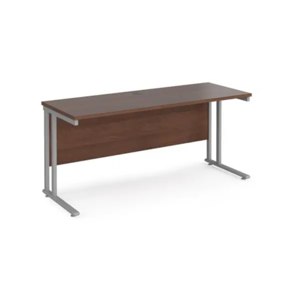 Maestro 25 Office Desk 1600mm Rectangular Desk With Cantilever Leg Walnut Tops With Silver Frames 600mm Depth Maestro 25 MC616SW