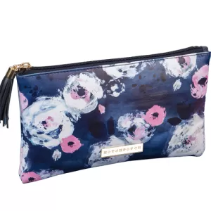 Swan Lake Blue Floral Leatherette Cosmetic Bag