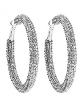 Silver Crystal Pave Tube Hoop Earring