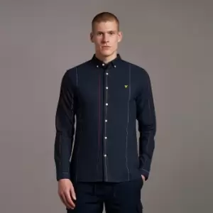 Vertical Stripe Long Sleeve Oxford Shirt - Dark Navy - S