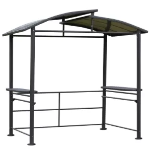 Outsunny 2.4 x 1.5m Grill Gazebo Outdoor BBQ Gazebo Canopy with Side Shelves Hanging Poles Great Ventilation PC Board