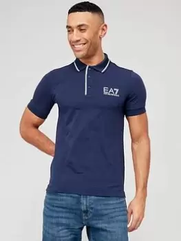 EA7 Emporio Armani Stretch Cotton Polo Shirt - Navy, Size S, Men