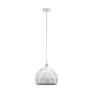 Pendant Ceiling Light White Steel Round Faceted Shade White Flex Bulb E27 1x60W