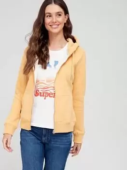 Superdry Vintage Logo Embroidered Zip Hoodie - Yellow, Yellow, Size 8, Women