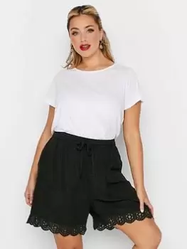 Yours Anglaise Trim Shorts Black, Size 30-32, Women