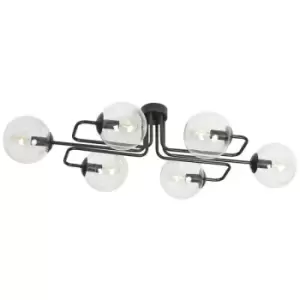 Emibig Brendi Black Globe Bar Pendant Ceiling Light with Clear Glass Shades, 6x E14