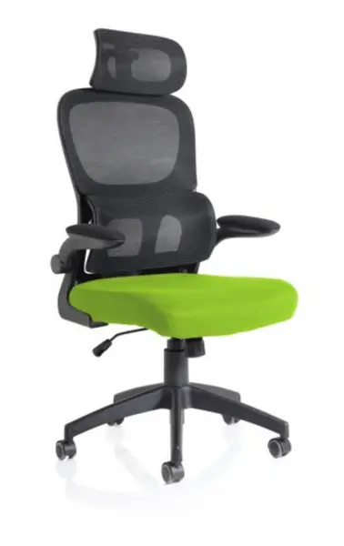 Iris Task Operator Black Mesh Back Bespoke Myrrh Green Fabric Seat With Headrest