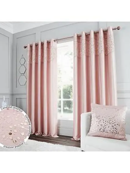 Catherine Lansfield Glitzy Sequin Lined Eyelet Curtains Grey LMLN4 Unisex width: 168x137cm(66x54inches),width: 168x183cm(66x72inches),width: 168x229cm