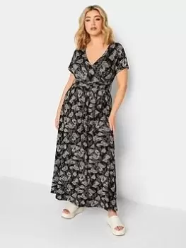 Yours Floral Wrapped Neck Dress, Black, Size 30-32, Women