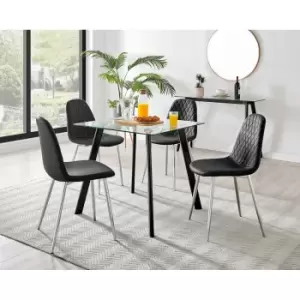 Furniture Box Seattle Glass and Black Leg Square Dining Table & 4 Black Corona Silver Chairs