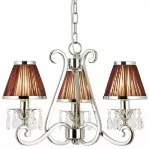 Esher Ceiling Pendant Chandelier Nickel Crystal & Brown Shades 3 Lamp Light