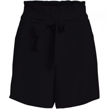 Vila High waist paper bag short with tie detail - Black