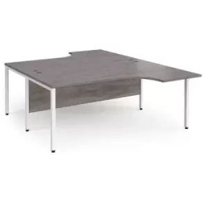 Maestro 25 back to back ergonomic desks 1800mm deep - white bench leg frame and grey oak top