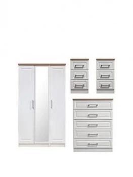 Swift Regent Part Assembled 4 Piece Package - 3 Door Mirrored Wardrobe, 5 Drawer Chest And 2 Bedside Chests