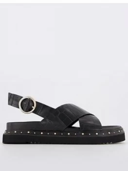 Office Supernova Crossover Studded Flat Sandal - Black