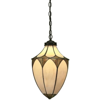 Interiors 1900 Lighting - Interiors Brooklyn - 1 Light Medium Ceiling Pendant Dark Bronze, Tiffany glass, E27