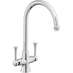 Traditional Estuary Kitchen Mixer Tap Twin Lever Swivel Curved Chrome Handle