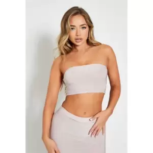 I Saw It First Glitter Bandeau Crop Top - Brown