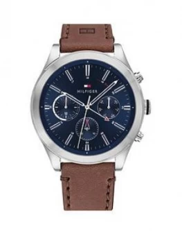 Tommy Hilfiger Ashton Brown Leather Strap Navy Sunray Dial Mens Watch