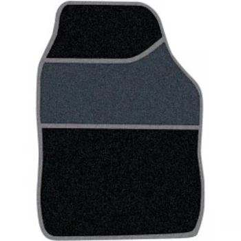 Streetwize Velour Carpet Mat Sets with Coloured Binding - 4 Piece Black/Grey