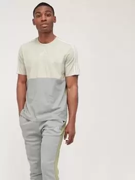 adidas Colourblock T-Shirt - White/Grey/Green, White/Grey/Green, Size L, Men