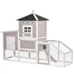 Pawhut Outdoor Wooden Chicken Coop With Removable Tray & Separate Nesting Box - Grey