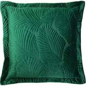 Paoletti Palmeria Embroidered Faux Velvet Quilted Cushion Cover, Emerald, 60 x 60 Cm