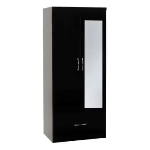 Seconique Nevada Mirrored 2 Door Wardrobe - Black Gloss