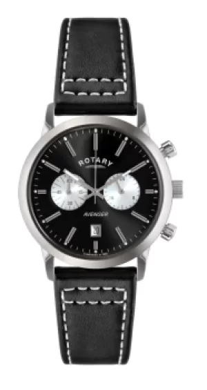 Rotary Avenger Black Dial Black Leather Strap Mens Chronograph