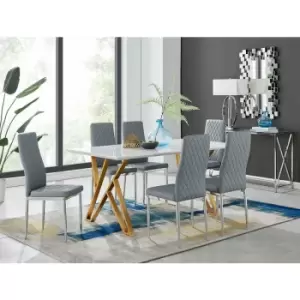 Taranto White High Gloss Dining Table and 6 Grey Milan Chairs - Elephant Grey