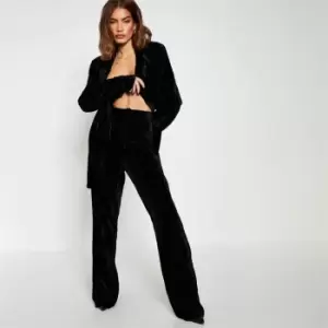 I Saw It First Textured Velvet Straight Leg Trousers - Black