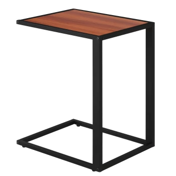 HOMCOM C-Shaped Side Table, Sofa End Table with Metal Frame, Accent Couch Table for Living room, Bedroom, Walnut and Black AOSOM UK