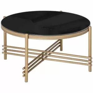 HOMCOM Round Coffee Table With Tempered Glass Top And Golden Metal Legs