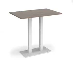 Eros rectangular poseur table with flat white rectangular base and twin uprights 1200mm x 800mm - barcelona walnut