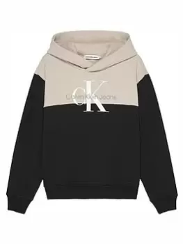 Calvin Klein Jeans Boys Colour Block Monogram Hoodie - Black, Size 10 Years