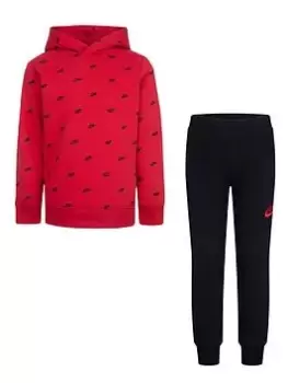 Nike Kids Boys AOP Club Seasonal Overhead Hoody and Jogger Set, Dark Red, Size 4-5 Years