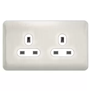 Schneider LSD 2G 13A Unswitched Socket White Insert Stainless Steel - GGBL3060WSSS